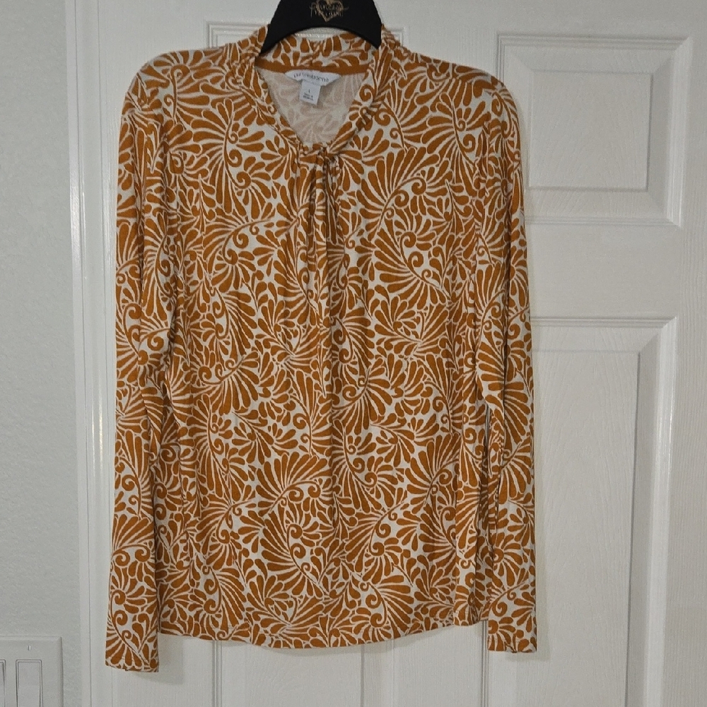 LIZ CLAIBORNE Floral Print Women's Top - Mustard and White